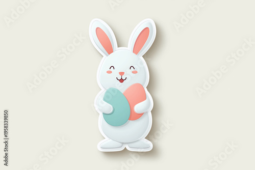 Cute Easter Bunny Sticker Holding Pastel Egg