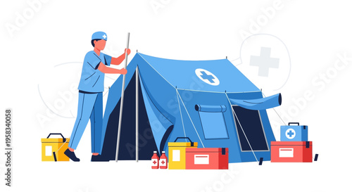 Medical Tent Setup by Healthcare Professional Illustration.
