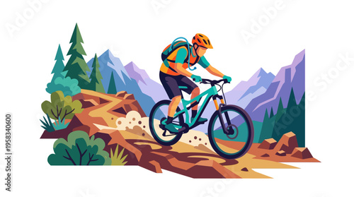 Mountain biker riding downhill on a trail.
