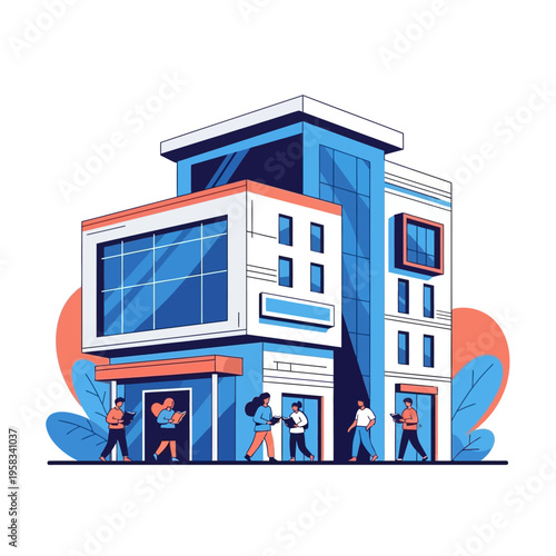 Modern Commercial Building with People Entering.