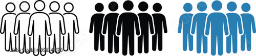 Human silhouettes in different colors standing in groups