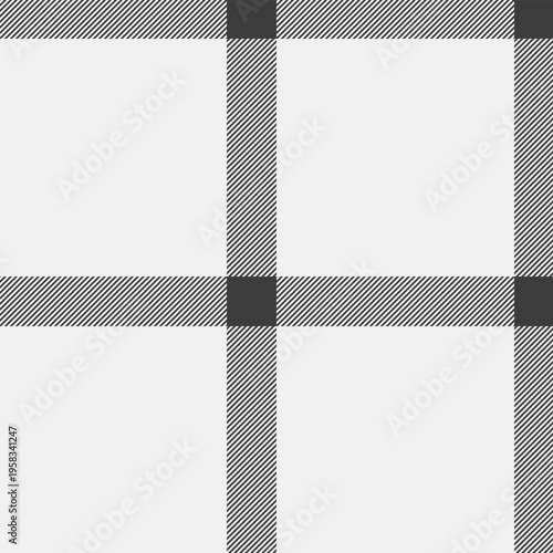 Repeating check fabric plaid, rectangle textile seamless texture. Soft pattern vector tartan background in white and grey colors.