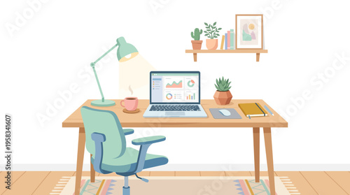 Modern Home Office Setup with Laptop and Desk Accessories.