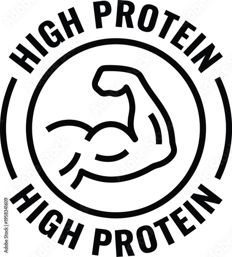 High protein logo with flexed arm illustration