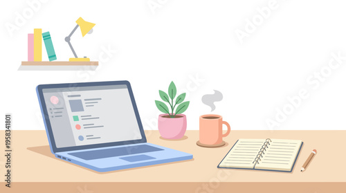 Modern Laptop and Coffee on a Desk.