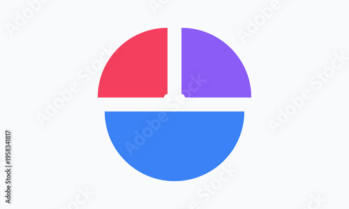 Vector pie chart icon, 3 sections, colorful