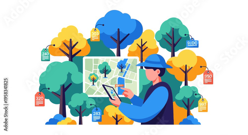 Man with Tablet in Nature Using Technology for Mapping.
