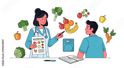 Nutritionist advising patient on healthy eating habits.