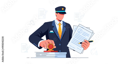 Official stamping document with pen and seal.