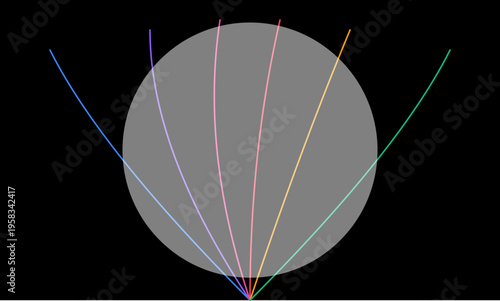Vector illustration of 6 colorful lines radiating from a gray circle