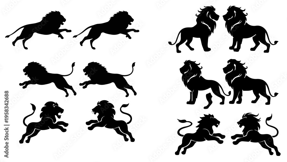 Fototapeta premium Lion Silhouette lion vector lion roaring lion jumped lion running 