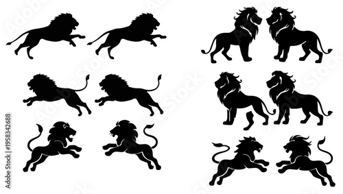 Lion Silhouette  lion vector  lion roaring lion jumped  lion running 