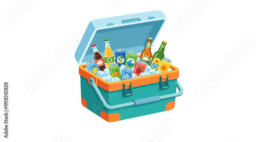 Open Cooler Full Of Assorted Drinks And Ice.