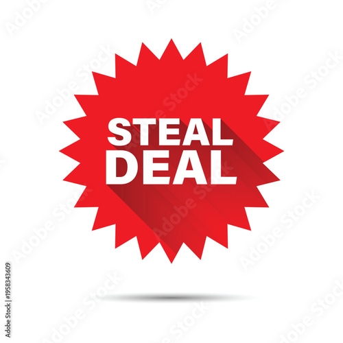professional steal deal promotional badge design in red and white for retail shopping discount campaigns