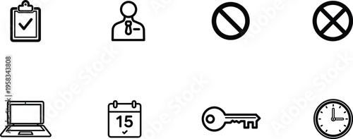 Collection of various icons representing tasks users restrictions technology and time management