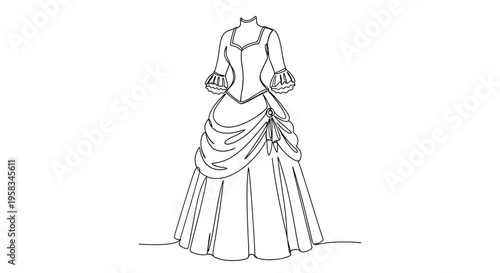Vintage Ball Gown Fashion Illustration Sketch