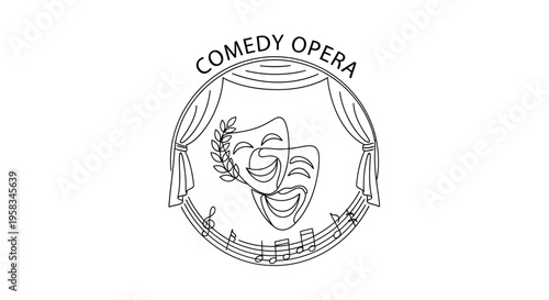 Comedy Opera Theater Masks Laurel Wreath Music Notes Curtain Icon