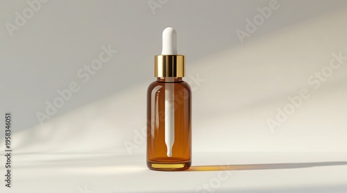 amber glass dropper bottle with golden cap and white pipette