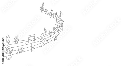 Musical Notes and Staff Line Art, Dynamic Melody Flow