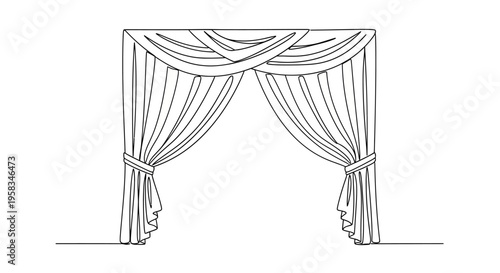 Drapery Archway with Swagged Fabric and Tie-backs, Elegant Window Treatment
