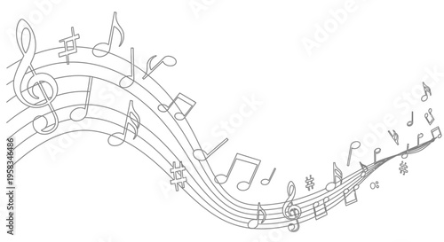 Musical Notes Flowing on Staff Lines, Elegant Melody Design