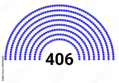 Hemicycle 406 seats - 8 rows