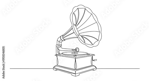Vintage Gramophone Outline Drawing: Retro Music Player