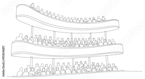 Audience in modern theater, sketch style, two tiers of seating