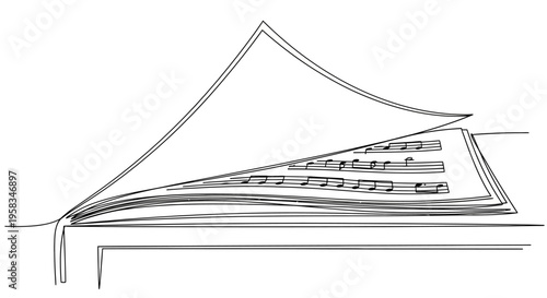 Open Music Book with Notes, Hand-Drawn Sketch Style