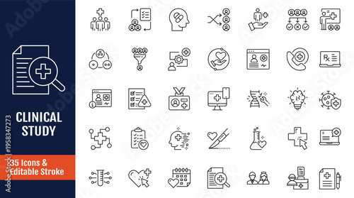 Minimalist Clinical Study icons set. Outline icon with Editable stroke. Vector illustration