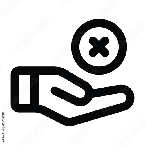 Minimal line illustration of a hand with cross symbol representing disagreement, rejection, or negative feedback in communication. Suitable for business discussions and decision making visuals.