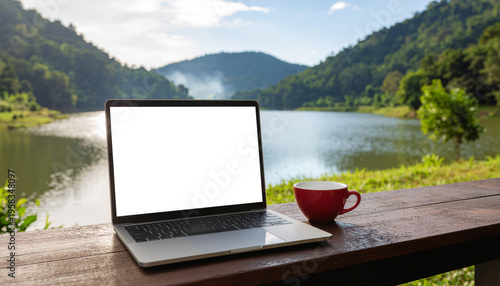 Modern Laptop Mockup with Blank White Screen.Front View of Notebook Computer with Empty Display for Web Design Showcase Template for UI/UX Presentation and Advertising.