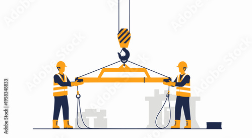 Construction workers operating a heavy lifting crane for industrial project.