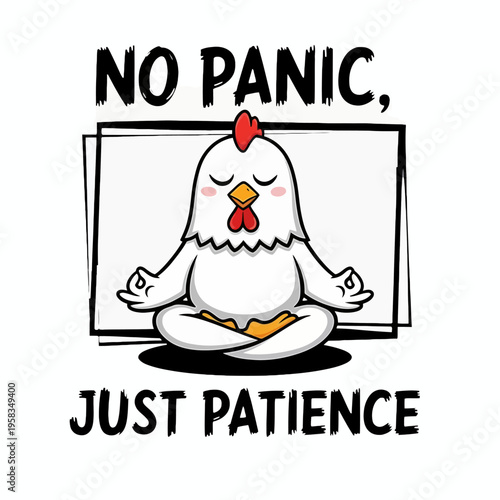 Cartoon chicken meditating in lotus position.