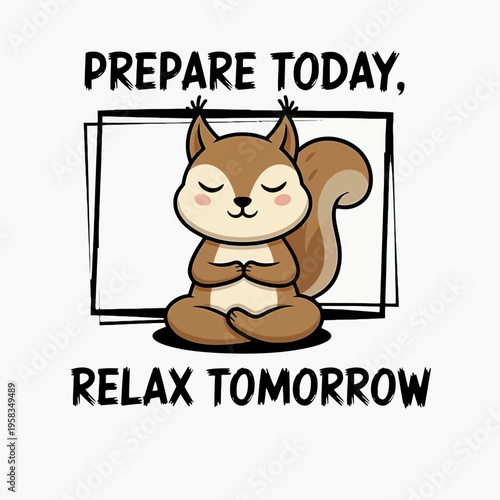 Cartoon Squirrel Meditating in Lotus Position.