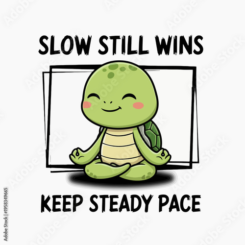 Smiling green turtle cartoon character sitting.