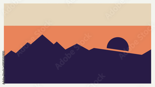 Abstract flat design landscape with mountains and sun