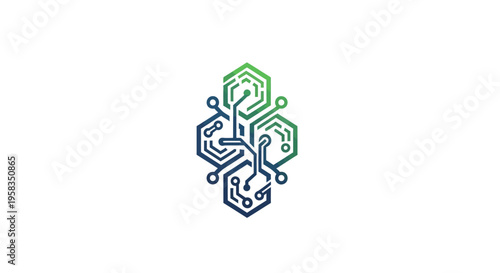 Abstract technology logo with interconnected circuit board hexagons