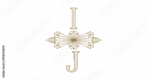 Art Deco gold letters I and J with geometric ornament