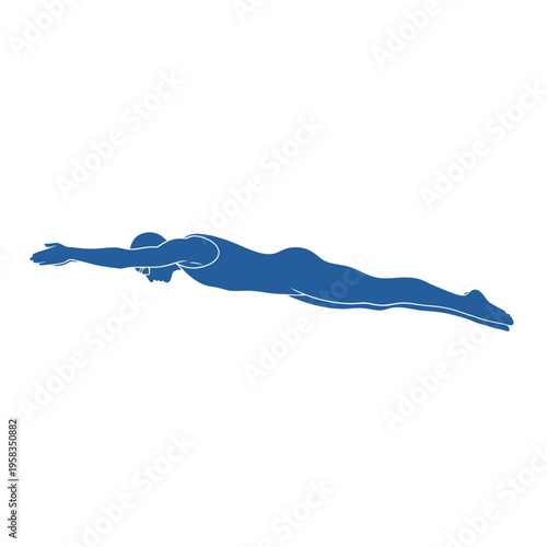 Athlete swimmer in blue silhouette in a streamlined position