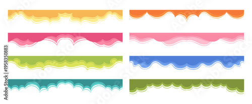 Modern divider and border seamless shape set. Abstract wave curve boundless elements. Collection of header footer separators for top or bottom layouts smooth flowing template contemporary decor design