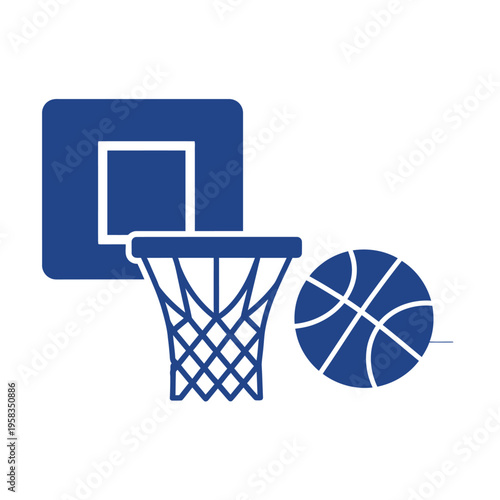 Basketball hoop and ball sport icon in blue