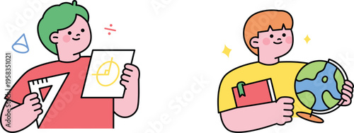 Children exploring different fields of study through visual symbols and objects