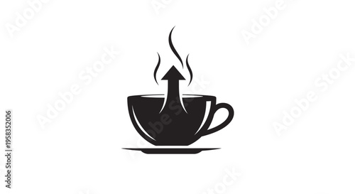 Coffee cup with rising steam arrow black silhouette logo