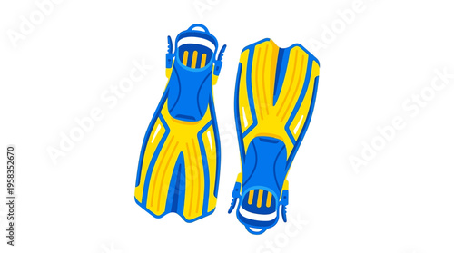 Pair of Blue and Yellow Swimming Fins for Snorkeling.