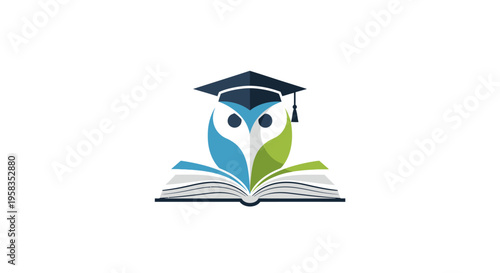 Education owl logo with graduation cap and open book
