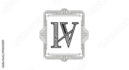 Elegant black and white IV numeral in Art Deco frame.