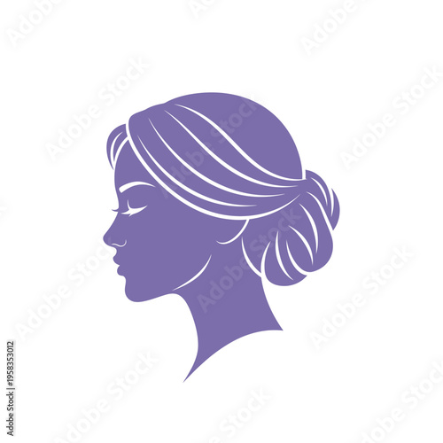 Elegant woman's head silhouette in profile with hair bun