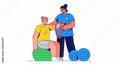 Physical therapist assisting patient with exercise.