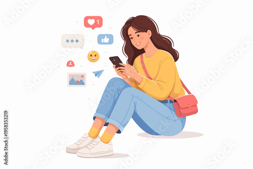 Young hispanic female engaging with social media on smartphone